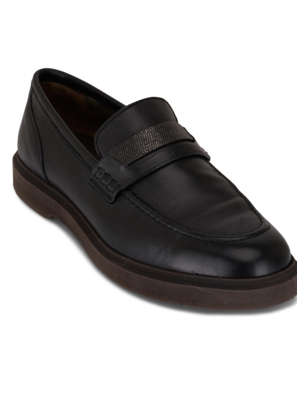 New no box or dust bag Brunello Cucinelli Ladies Black Leather Penny Loafers 39